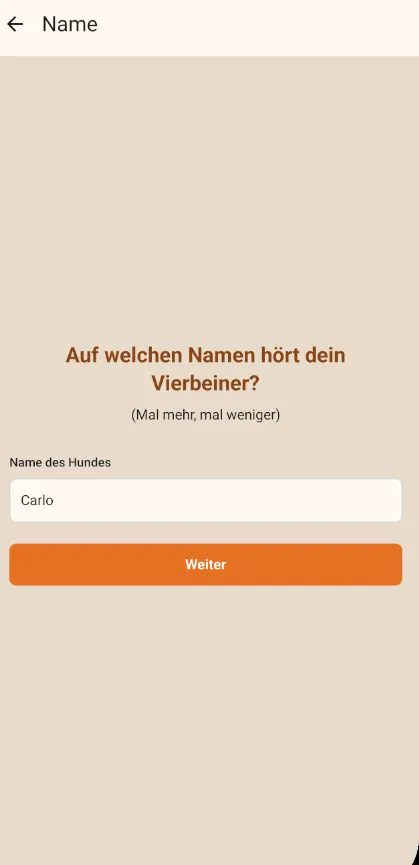 Erste Ansicht wenn man einen neuen Hund anlegt (Light-Modus)